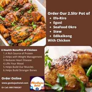 Order our 2.5Ltr of Efo-Riro, SeaFood Okro, Egusi, Edikaikong, with Chicken at GeobajasHotel in Ijebu Ode & Environs